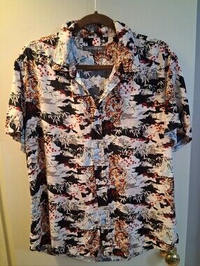 Slate & Stone Mens Short Sleve TIGER Print Shirt L